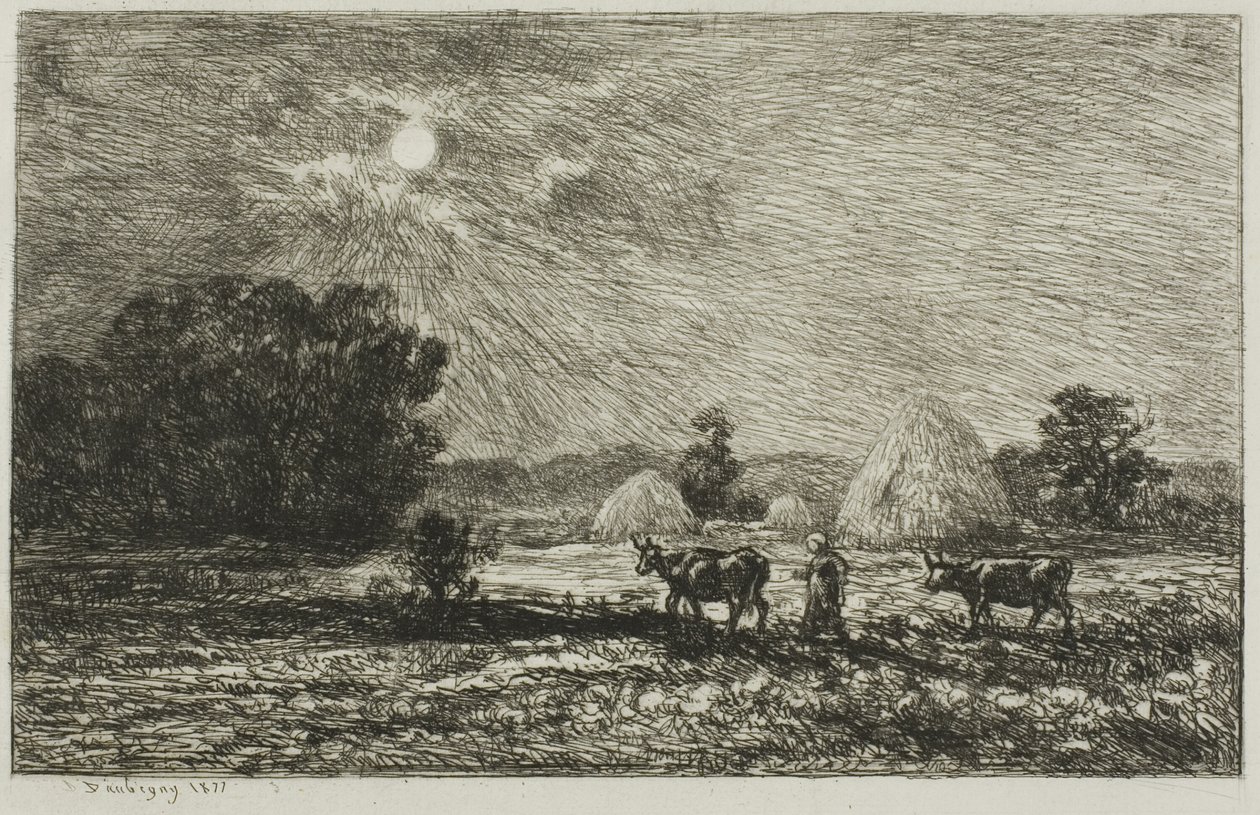 Måneskin ved Valmondois af Charles Francois Daubigny