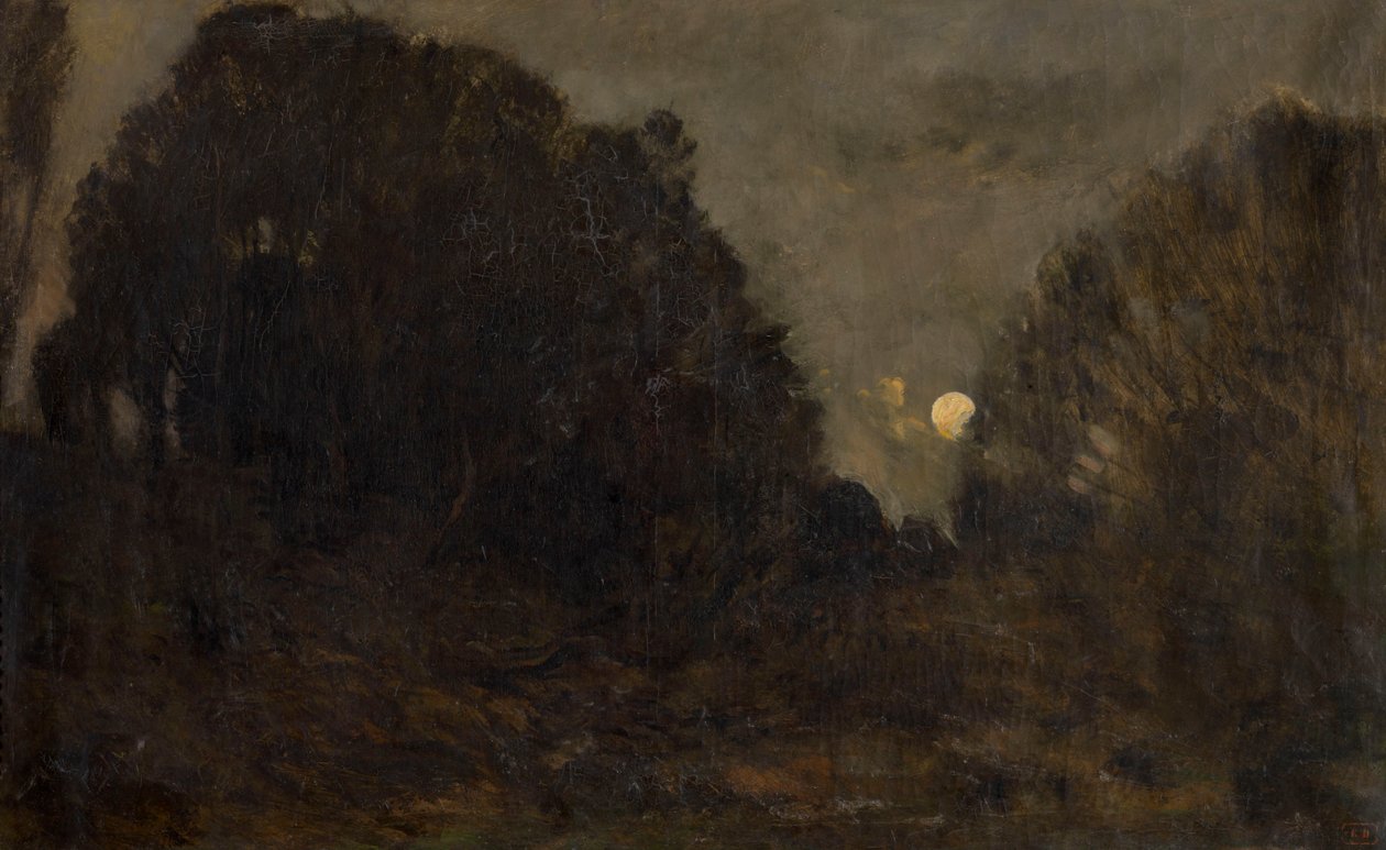Moonrise at Barbizon (olie på lærred) af Charles Francois Daubigny
