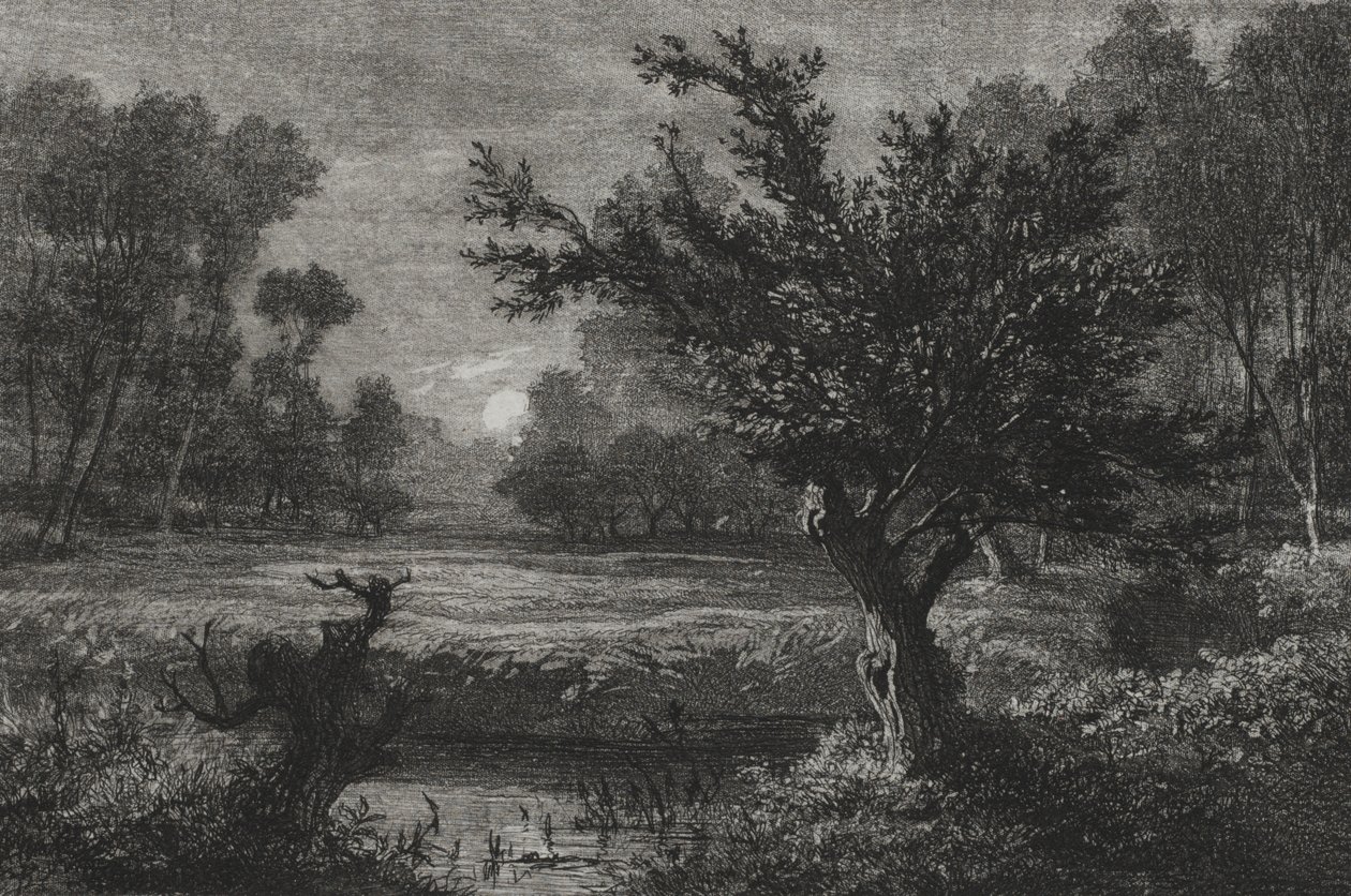 Måneopgang i Andilly Valley af Charles Francois Daubigny