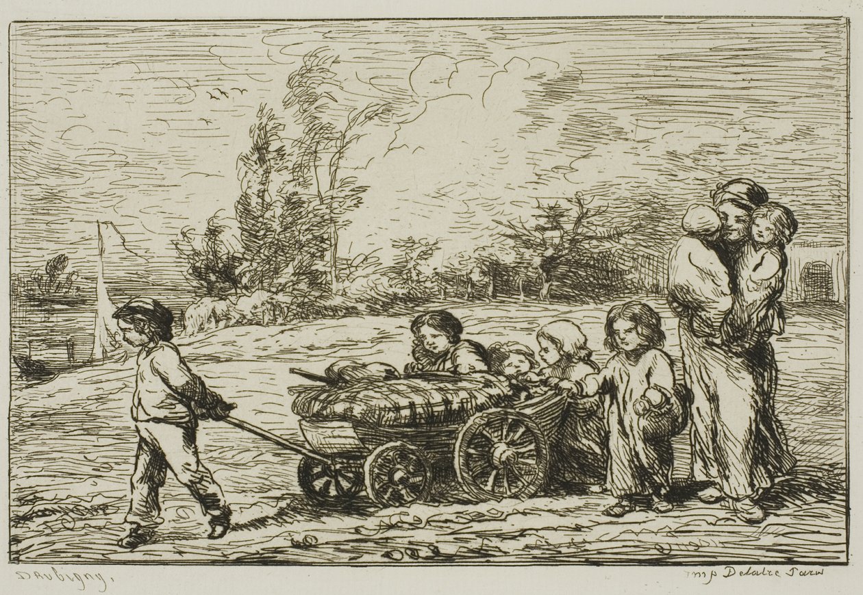 Flytter ind med vognen (bådens møbler) af Charles Francois Daubigny