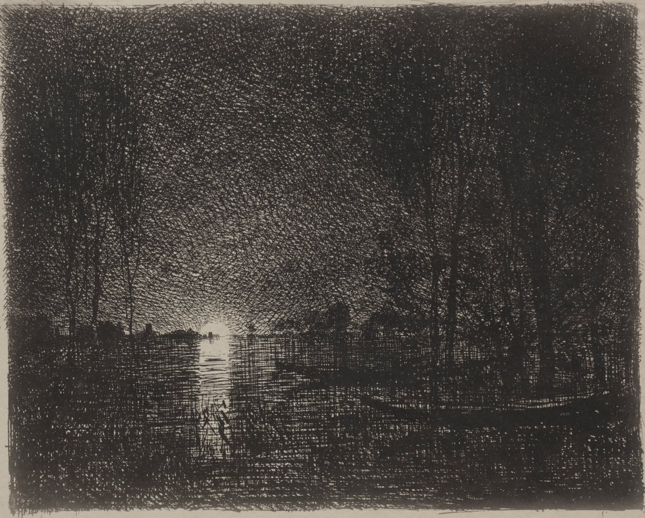 Natstykke, originalt aftryk 1862, trykt i 1921. af Charles Francois Daubigny