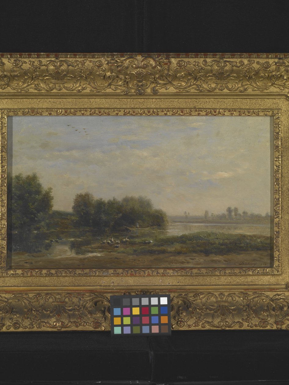On The Oise (olie på træ) af Charles Francois Daubigny
