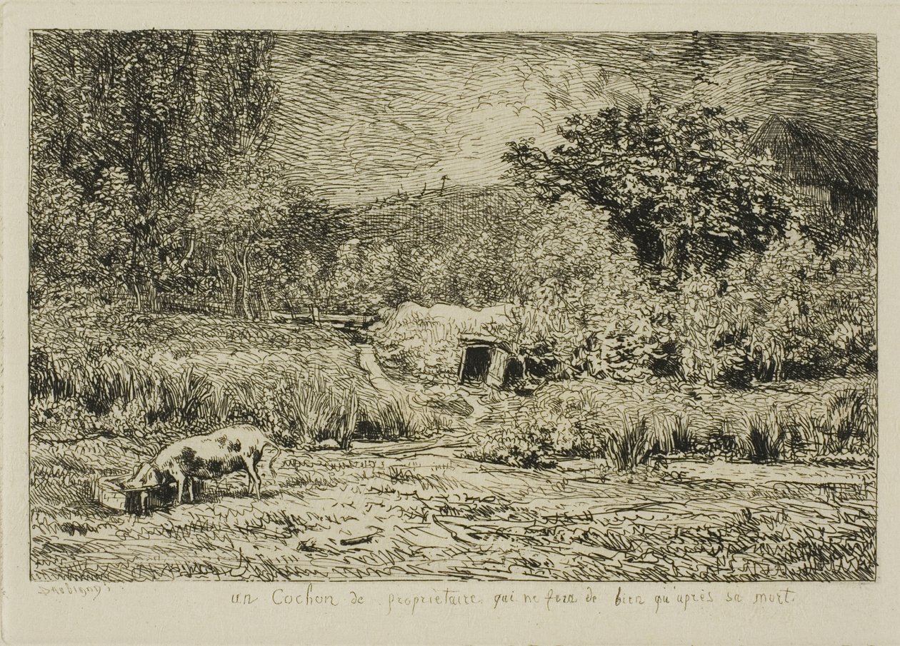 Gris i en frugthave af Charles Francois Daubigny