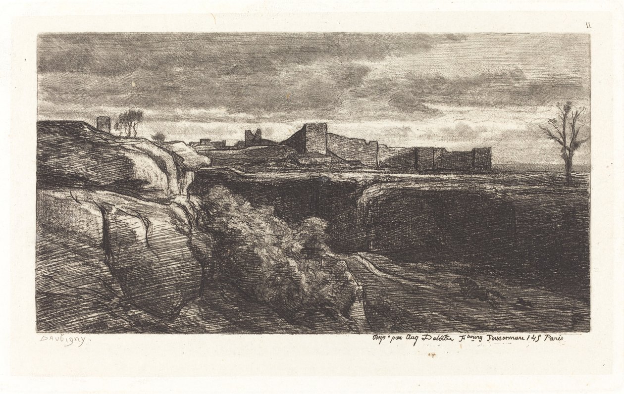 Ruinerne af Chateau de Cremieux af Charles Francois Daubigny