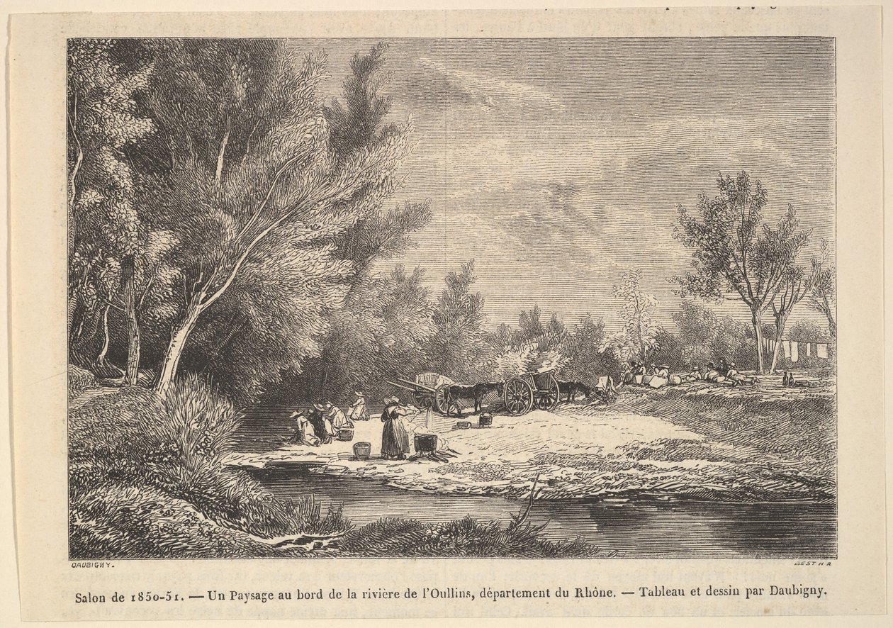 Salon de 1850-51. Landskab langs bredden af floden Oullins, 1850-51. af Charles Francois Daubigny