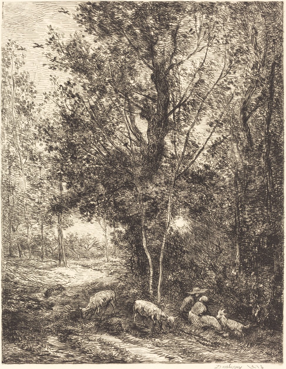 Hyrde og hyrdinde (Le Berger et la bergere) af Charles Francois Daubigny
