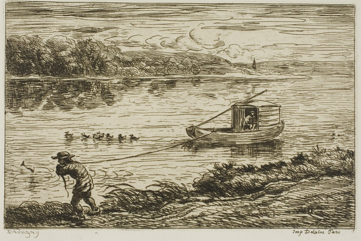 Skibsdreng trækker i linen (trækker i tovet) af Charles Francois Daubigny