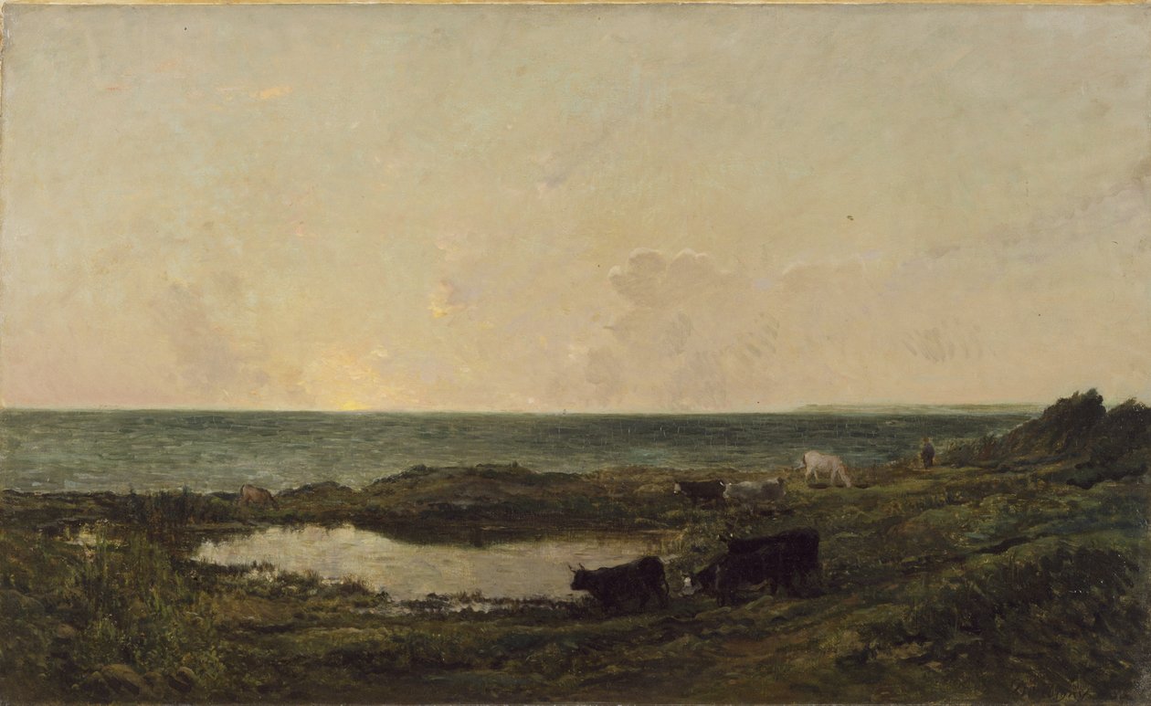 Solnedgang på kysten ved Villerville af Charles Francois Daubigny