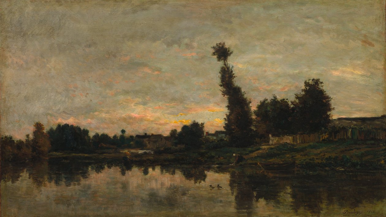 Solnedgang på floden Oise af Charles Francois Daubigny