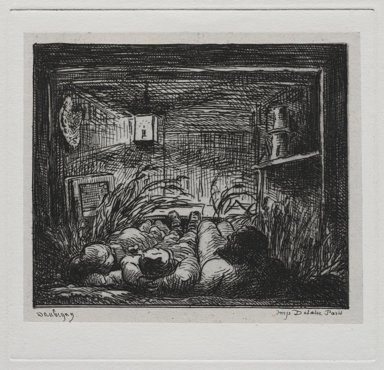 The Boat Trip: Bedding Down Aboard the Botin Night on the Boat, 1861. af Charles Francois Daubigny