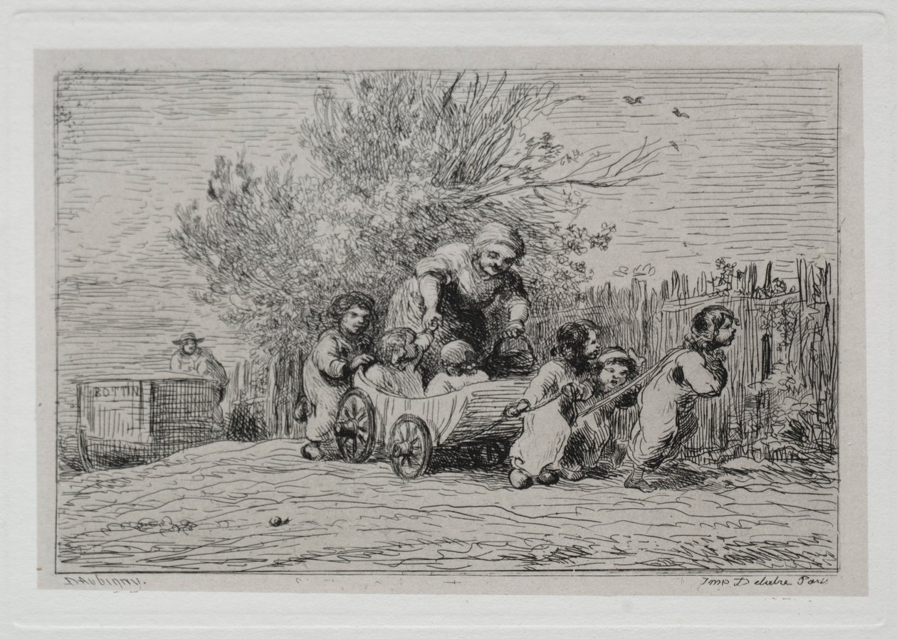 The Boat Trip: Heritage of the Cart The Children with the Cart, 1861. af Charles Francois Daubigny