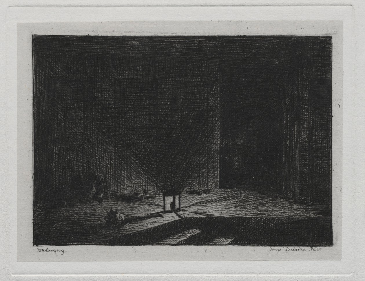 The Boat Trip: Interior of an Inn The Corridor of an Inn, 1861. af Charles Francois Daubigny