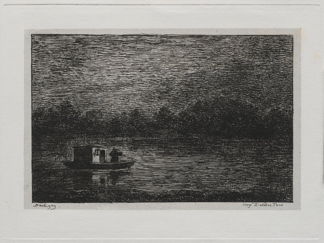 Bådturen: Natrejse eller netfiskeri (anden version) af Charles Francois Daubigny