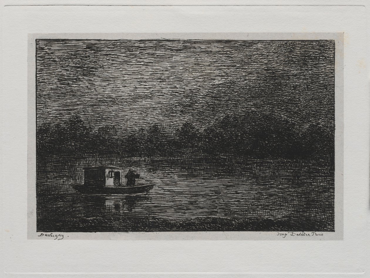 The Boat Trip: Night Voyage or Net Fishing anden version, 1861. af Charles Francois Daubigny