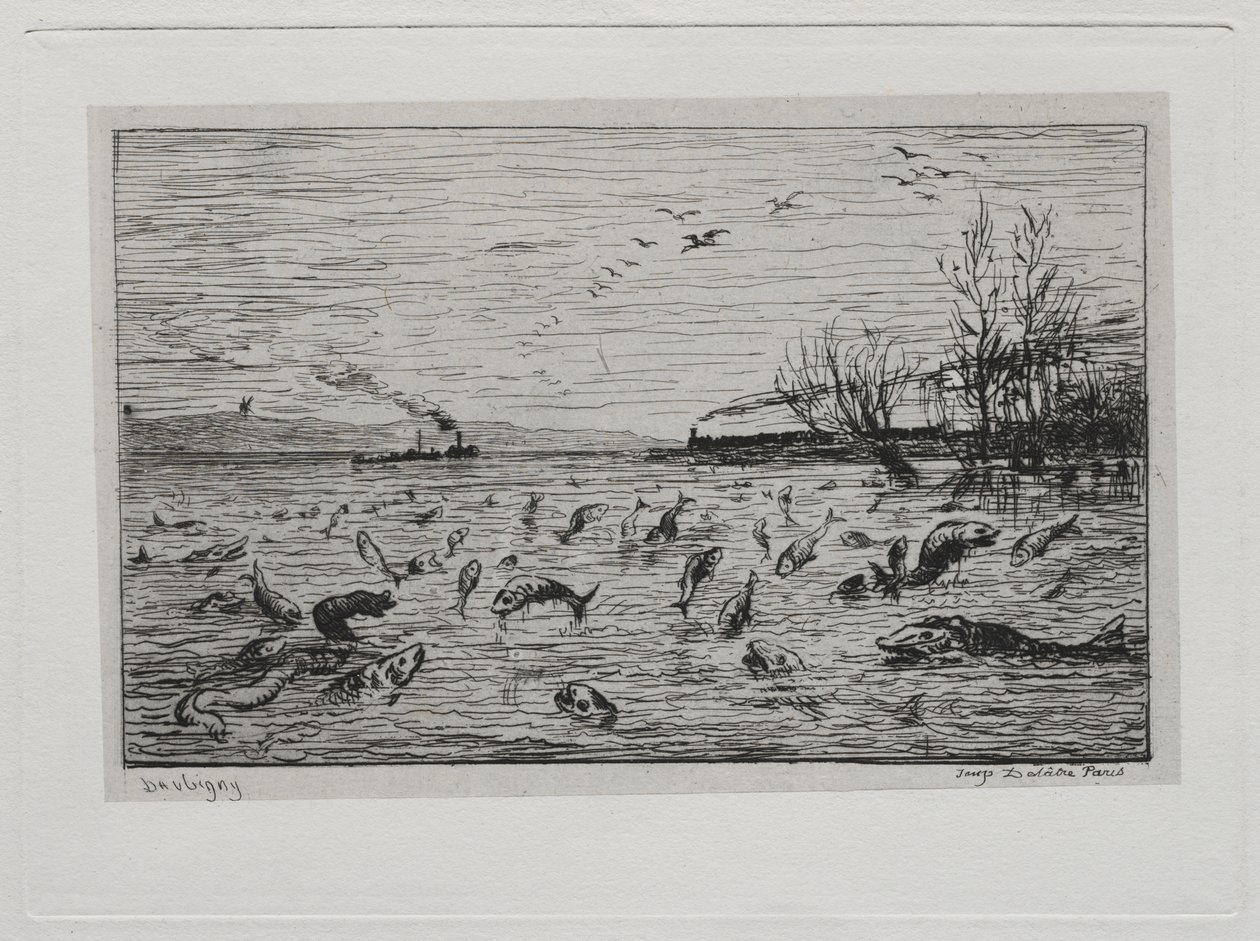 Bådturen: Fiskens glæde ved afgang af kabinedrengen (fisken) af Charles Francois Daubigny