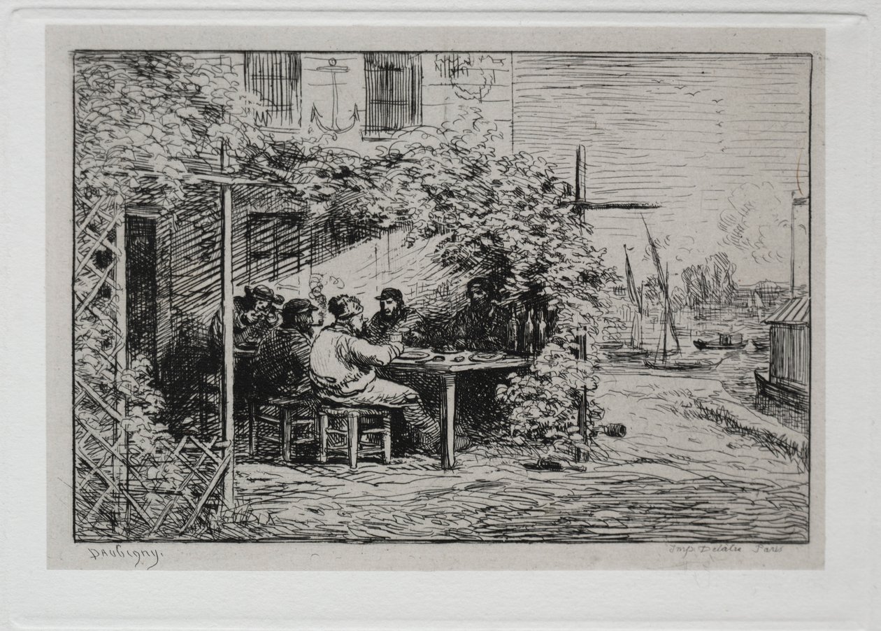 Bådturen: Frokosten før man går ombord i Asnières, 1861. af Charles Francois Daubigny