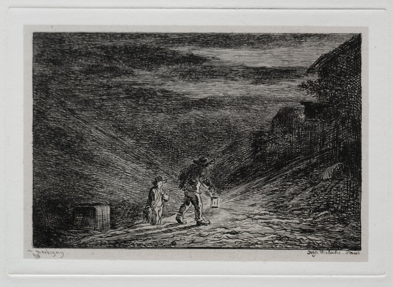 The Boat Trip: The Search for an Inn, 1861. af Charles Francois Daubigny
