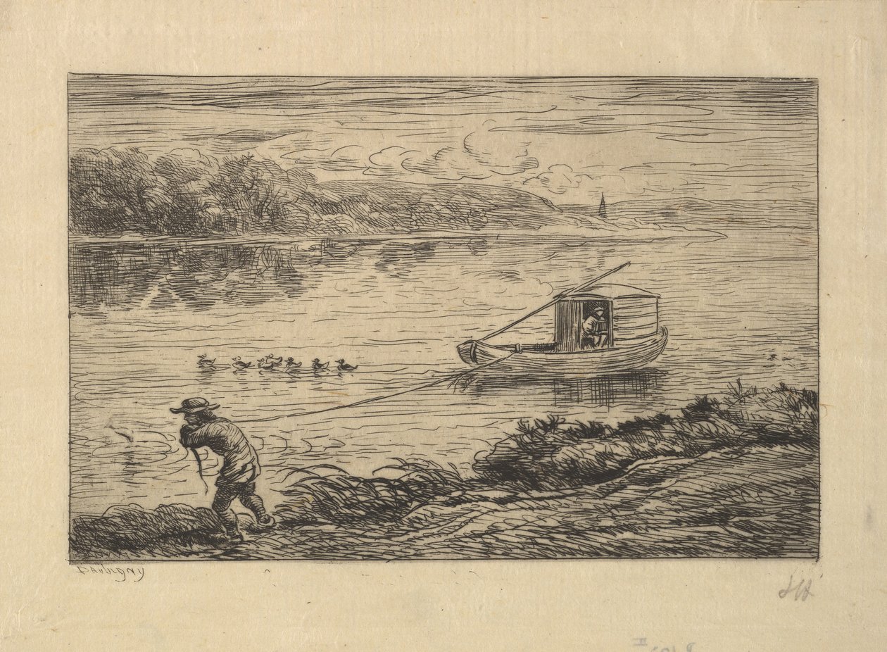 Kabinedrengen trækker båden, 1861. af Charles Francois Daubigny