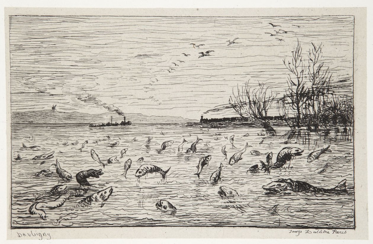 Fiskene glæder sig over kahytsdrengens afrejse af Charles Francois Daubigny
