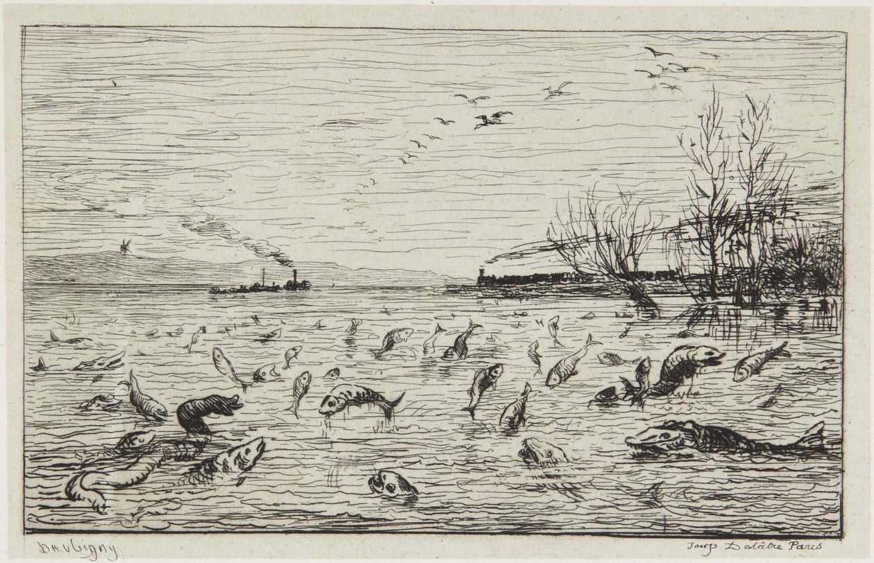 Fiskene glæder sig over kahytsdrengens afrejse af Charles Francois Daubigny