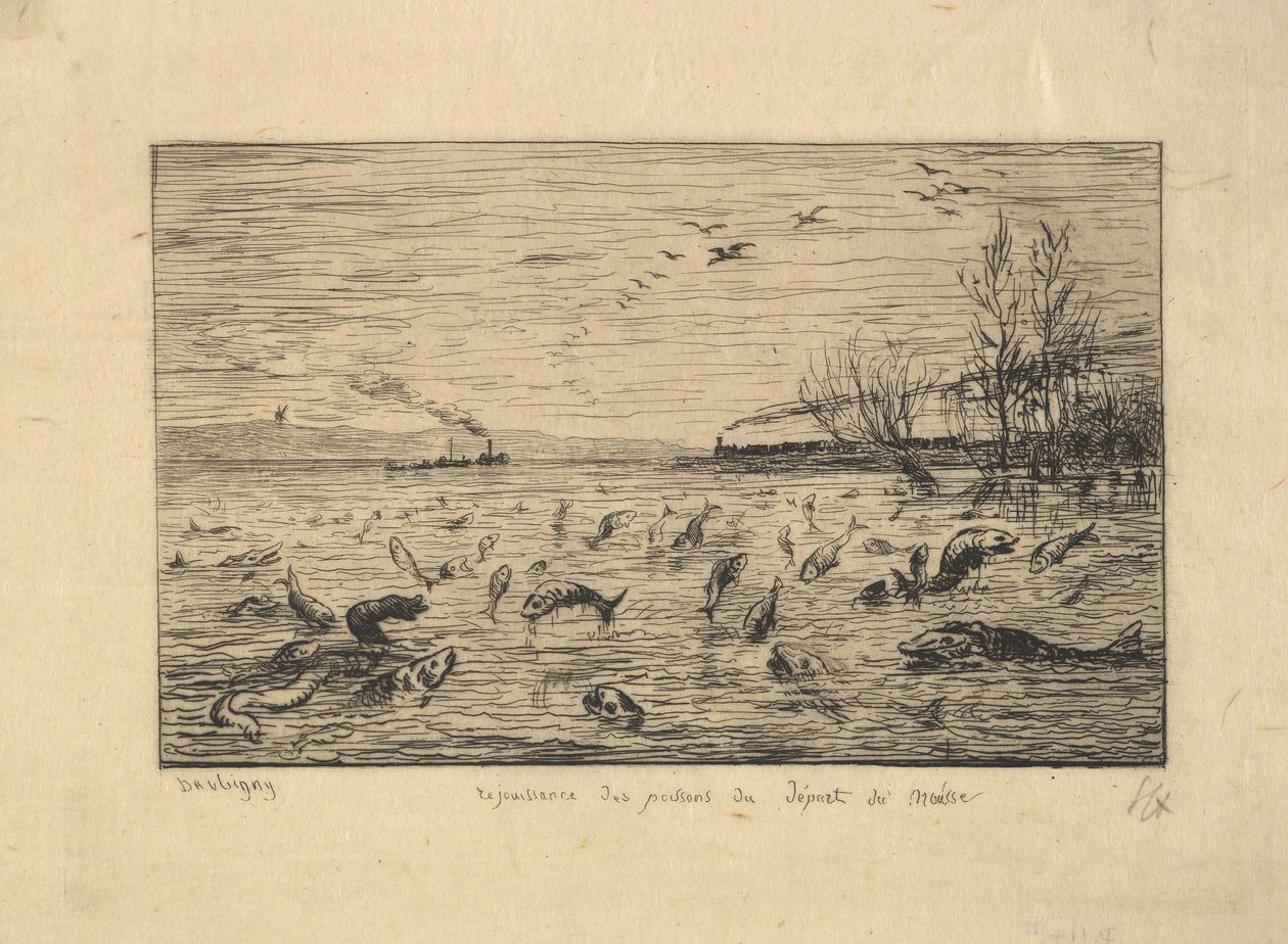 Fisken glæder sig over hyttedrengens afgang, 1861. af Charles Francois Daubigny