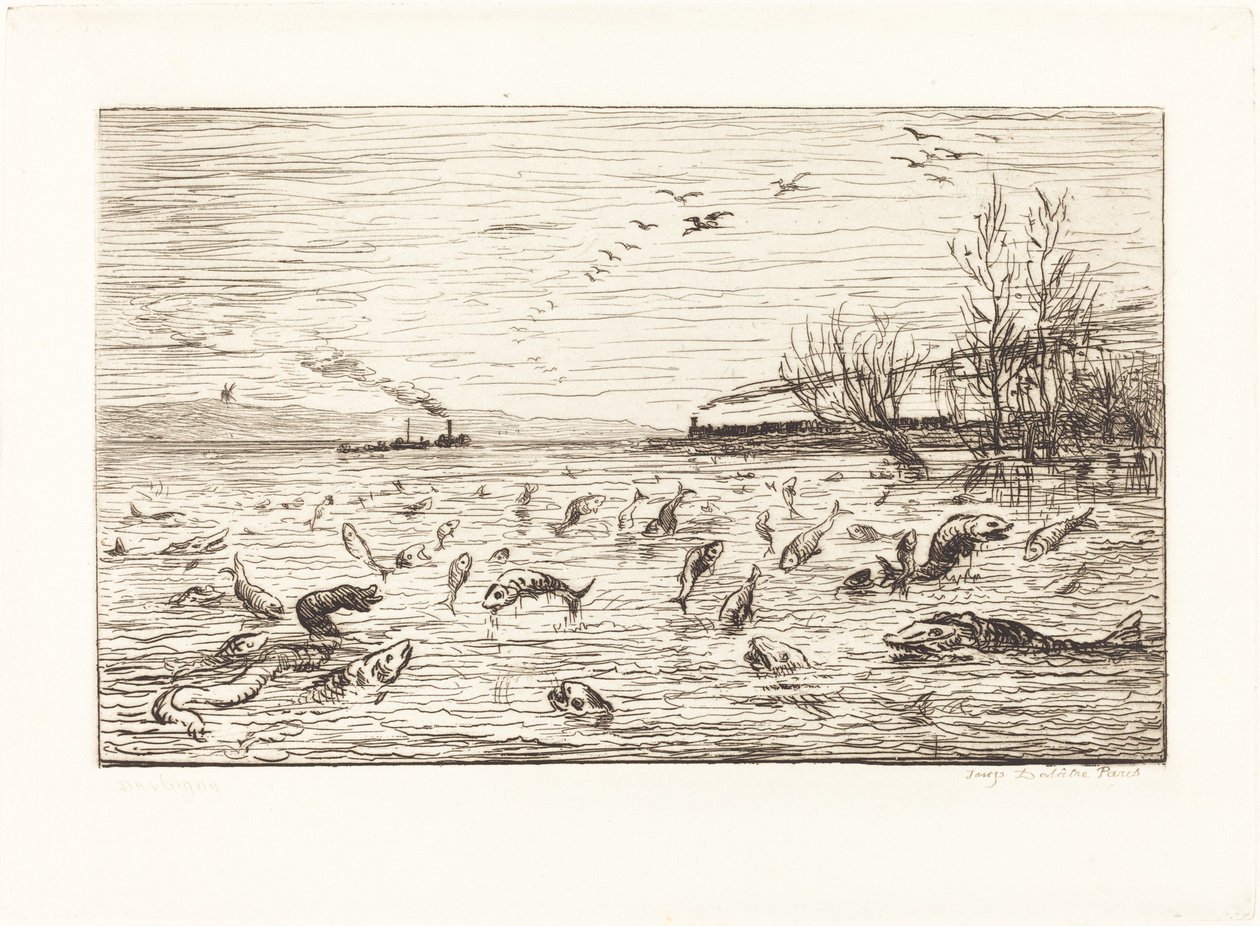 Fisken glæder sig, når hyttedrengen går (Rejouissances de poissons du depart du mo af Charles Francois Daubigny