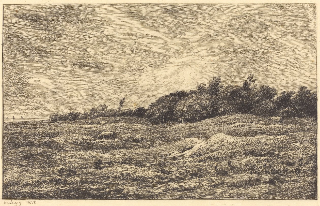 Engen ved Grave, nær Villerville (Le Pre des Graves, en Villerville) af Charles Francois Daubigny
