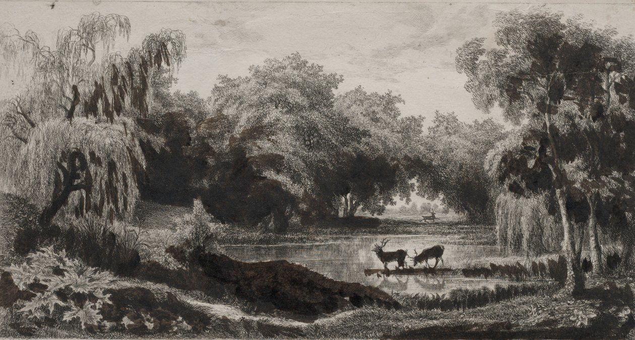 Poolen med hjorte af Charles Francois Daubigny