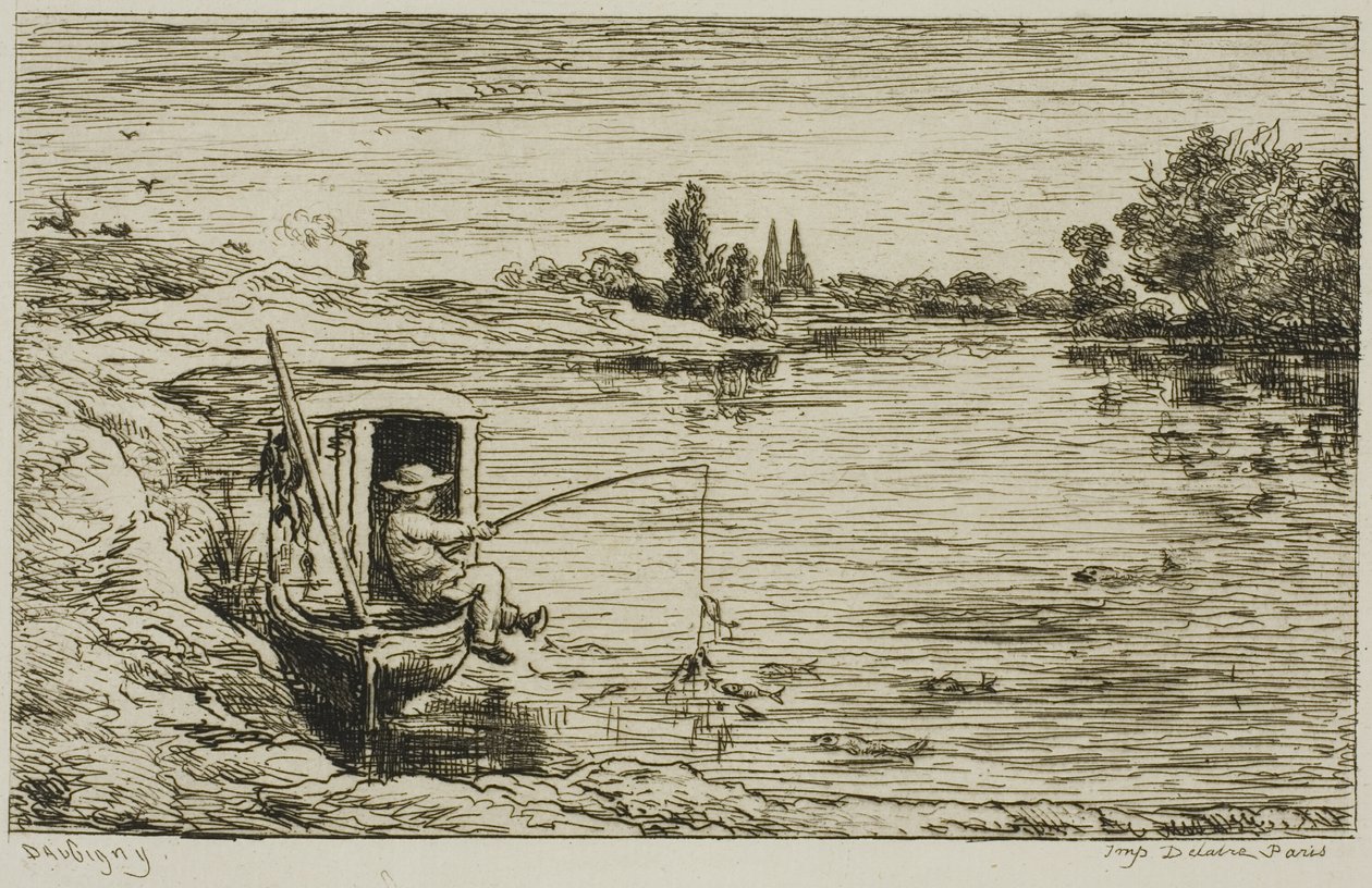 Skibsdrengen fisker (Fiskeri med snøre) af Charles Francois Daubigny