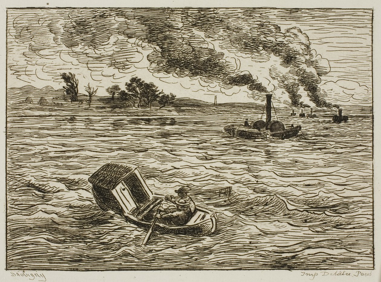 The Steamboats (Steamy Harbor) af Charles Francois Daubigny
