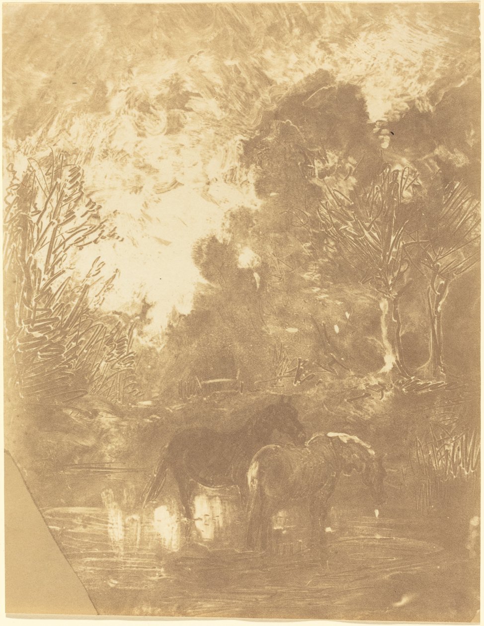 To Heste ved et Vandingssted af Charles Francois Daubigny