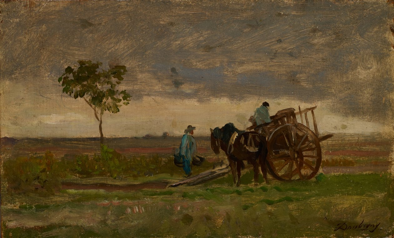 Stort landskab med Farmers Chariot (olie på eg) af Charles Francois Daubigny