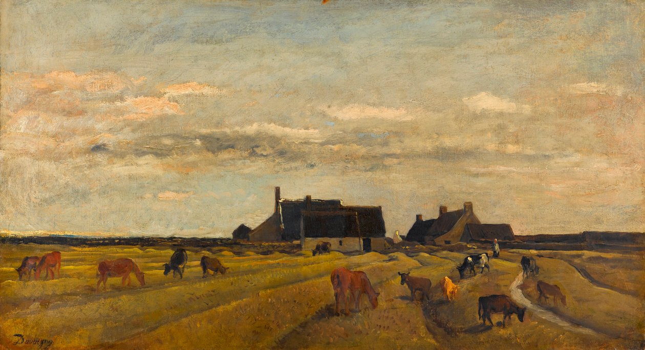 ""View of a Farm at Kerity in Bretagne"" (Farm at Kerity, Bretagne) Maleri af Charles-Francois (Charles Francois) Daubigny (1817-1878) Dim 64x101 cm Olie på lærred Gemeentemuseum Den Haag af Charles Francois Daubigny