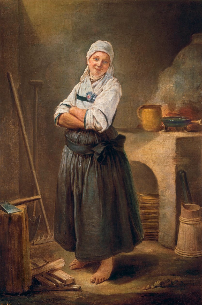 En ung kvinde fra Sachsen i sit køkken. Maleri af Charles Francois Hutin (1715-1776). 1756. af Charles Francois Hutin