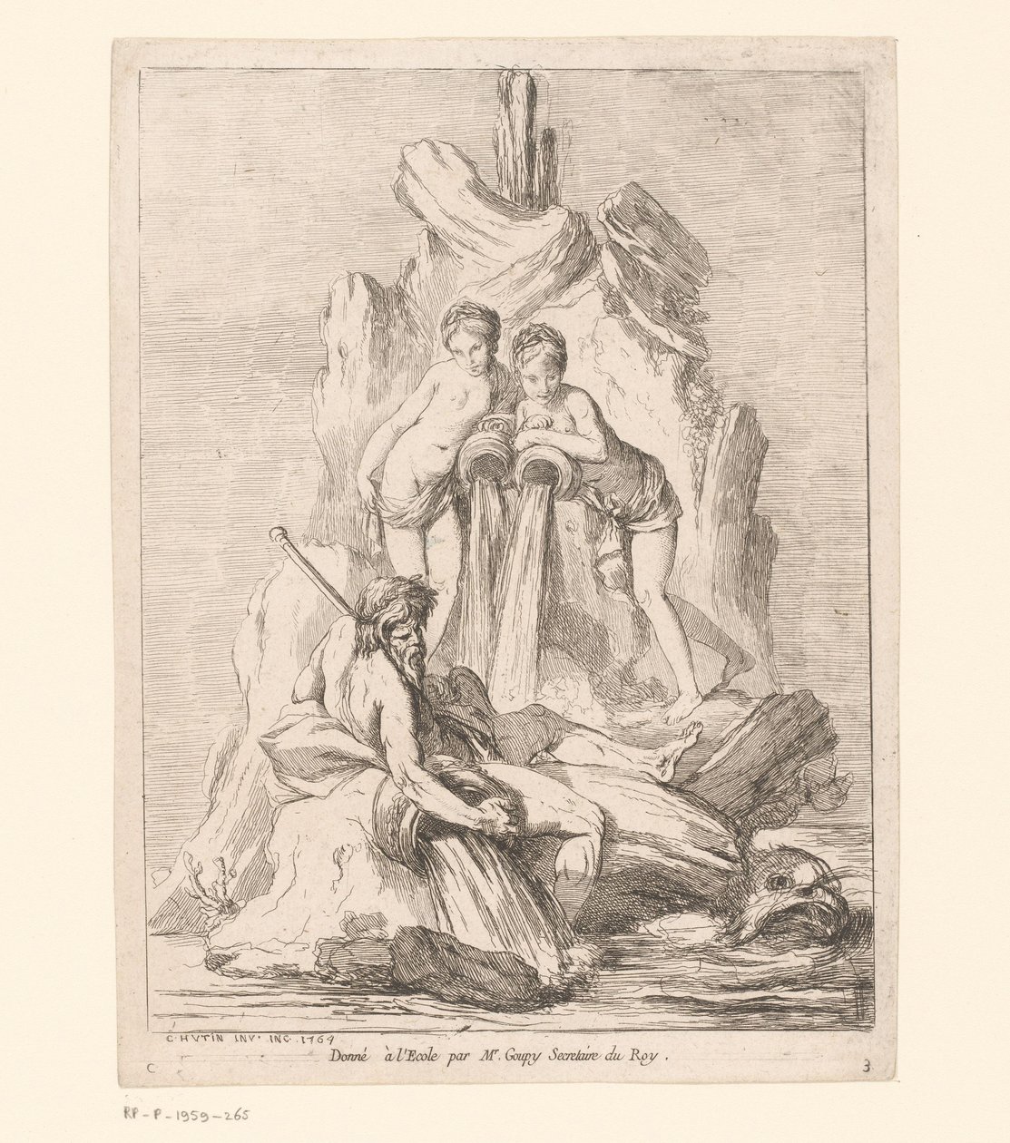 Springvand med to nymfer og en flodgud Springvand (serietitel) Fontaines (serietitel) af Charles Francois Hutin