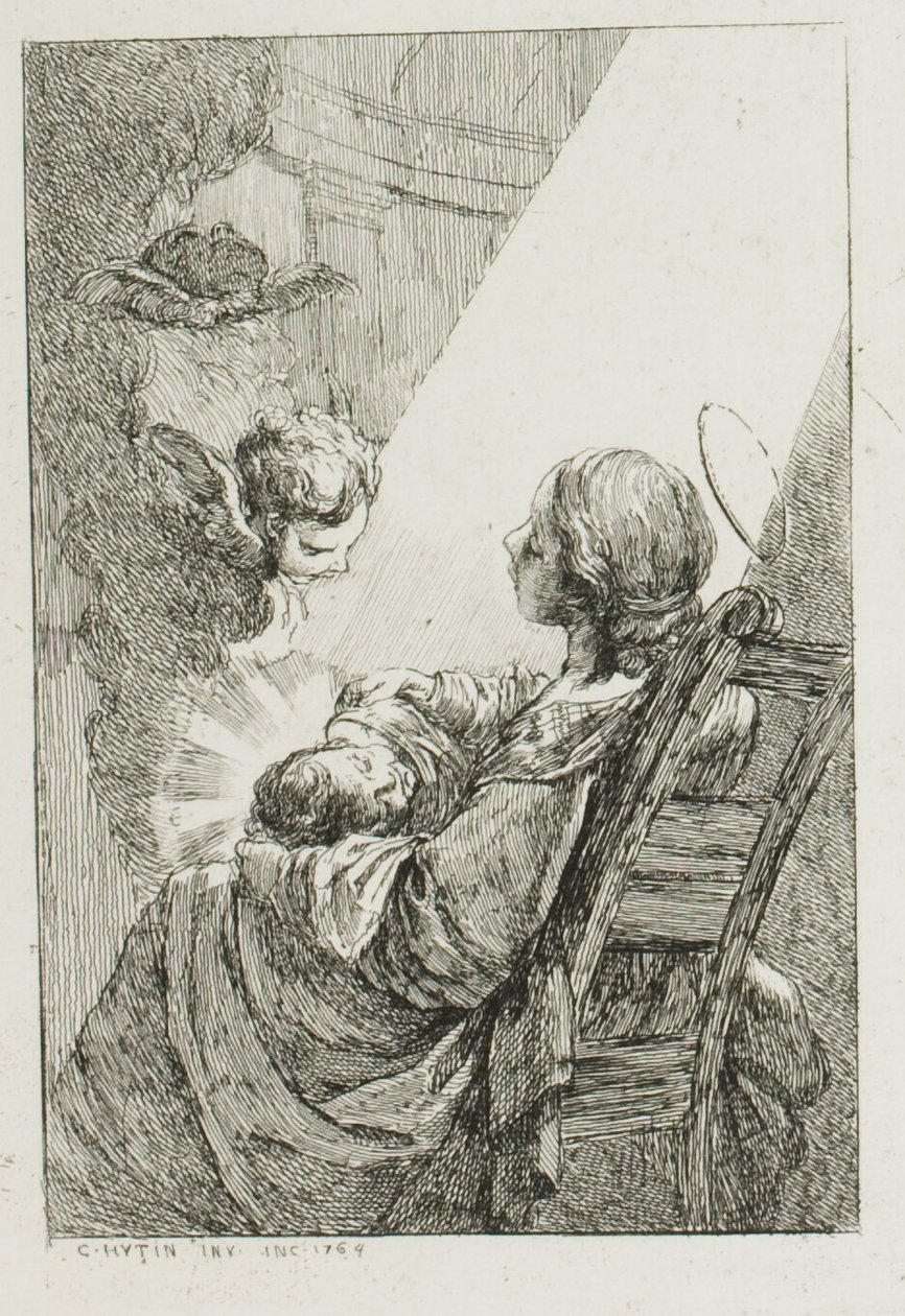 Jomfru Maria vugger Jesusbarnet af Charles Francois Hutin