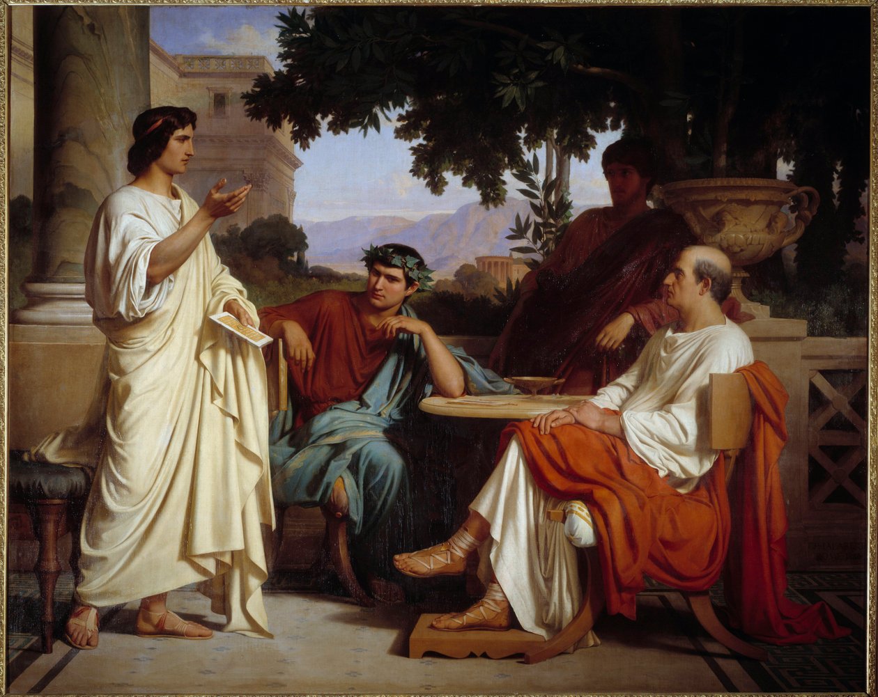 Virgil, Horace og Varius ved Mecene Maleri af Charles Francois Jalabert (1819-1901) 1846 Nimes, Museum of Fine Arts - Virgil, Horace og Varius hjemme hos Mecene. Maleri af Charles Francois Jalabert (1819-1901) 1846. Museum of Fine Arts, Nimes, Frankrig af Charles François Jalabert