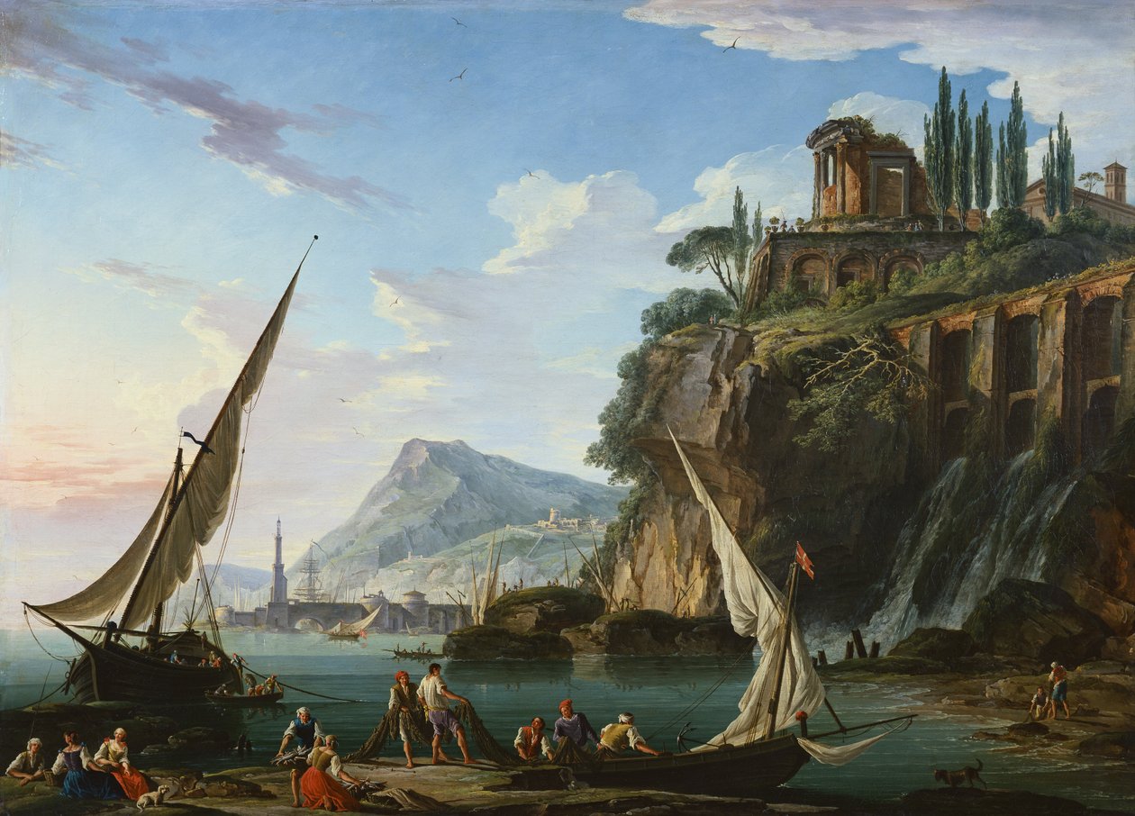 Kystscene med Sibylltemplet, Tivoli (maleri) af Charles Francois Lacroix de Marseille
