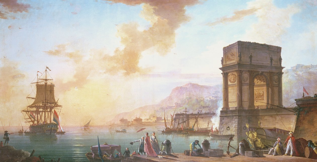 Morgen, en capriccio af en middelhavshavn af Charles Francois Lacroix de Marseille