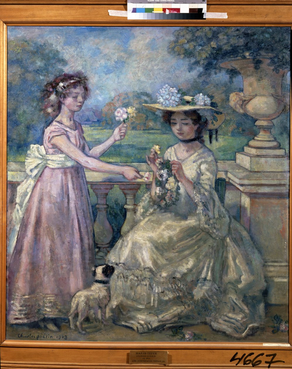 To piger på en terrasse. Maleri af Charles Francois Prosper Guerin (1875-1939) af Charles Francois Prosper Guerin