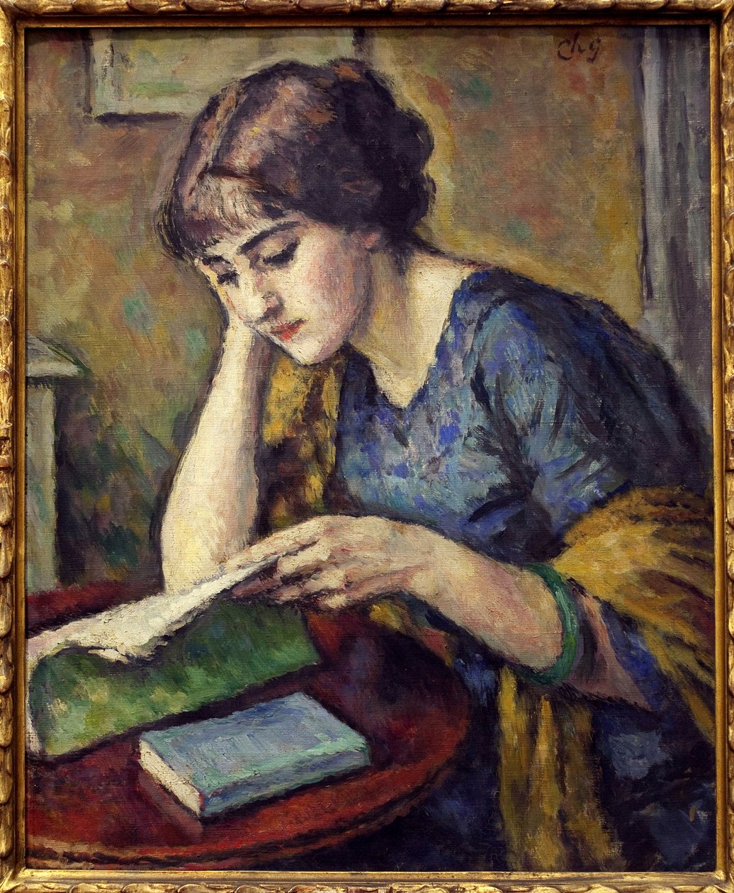 Læsning. Maleri af Charles Guerin (1875-1939), Olie på lærred af Charles Guerin