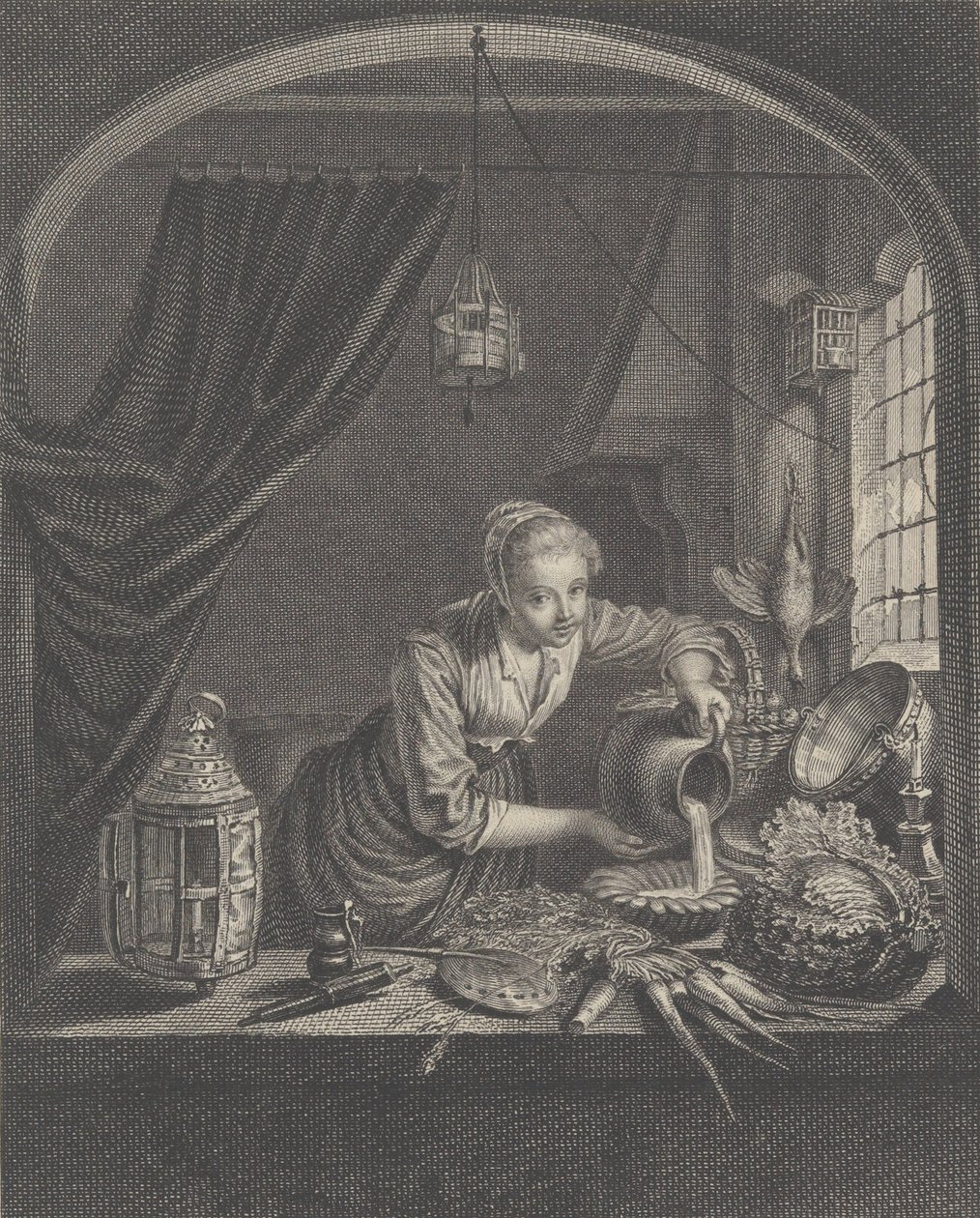 Mælkepige efter maleriet af G.Dou i hr. Poullains kabinet, midten af 1600-tallet. af Charles François Adrien Macret