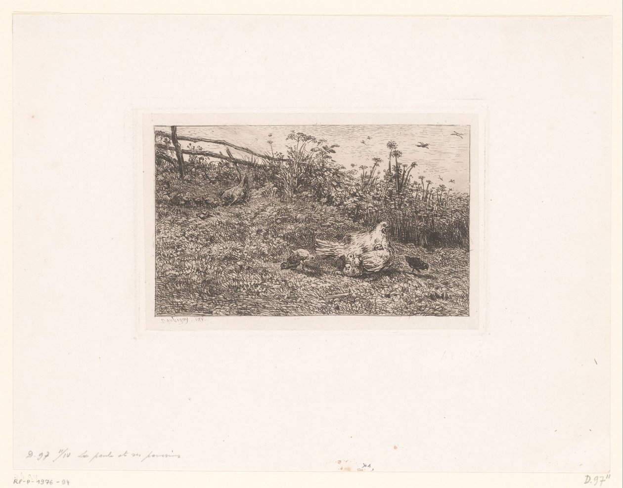 Kip sætter kuikens Hønen og hendes unger af Charles François Daubigny (attributed to)