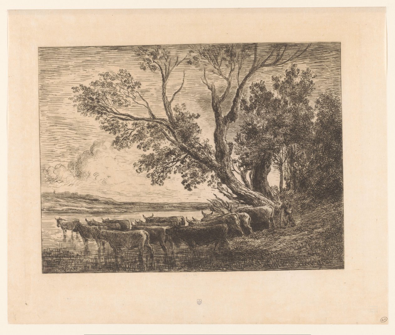 Landskab med vadekvæg le gue af Charles François Daubigny (attributed to)