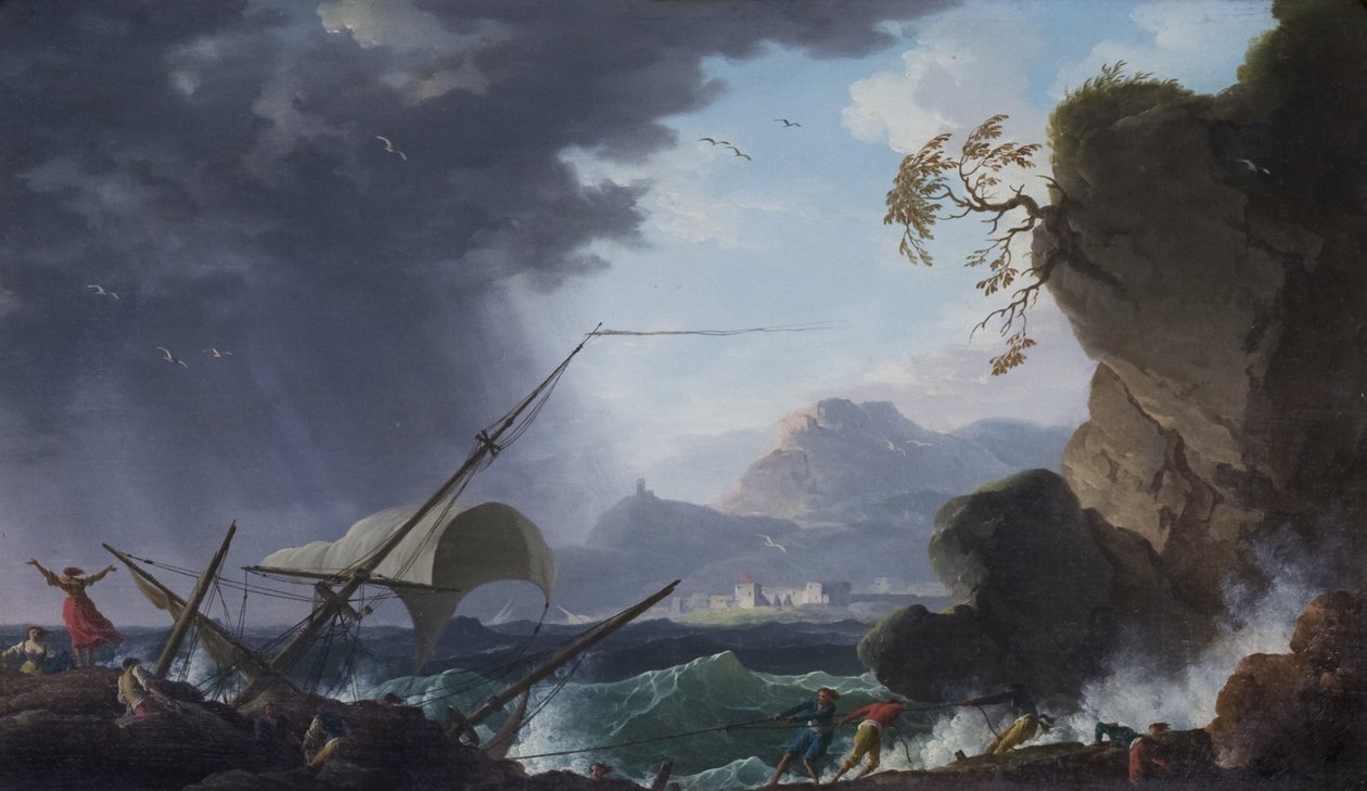 Et vrag på en klippekyst af Charles François Grenier de Lacroix