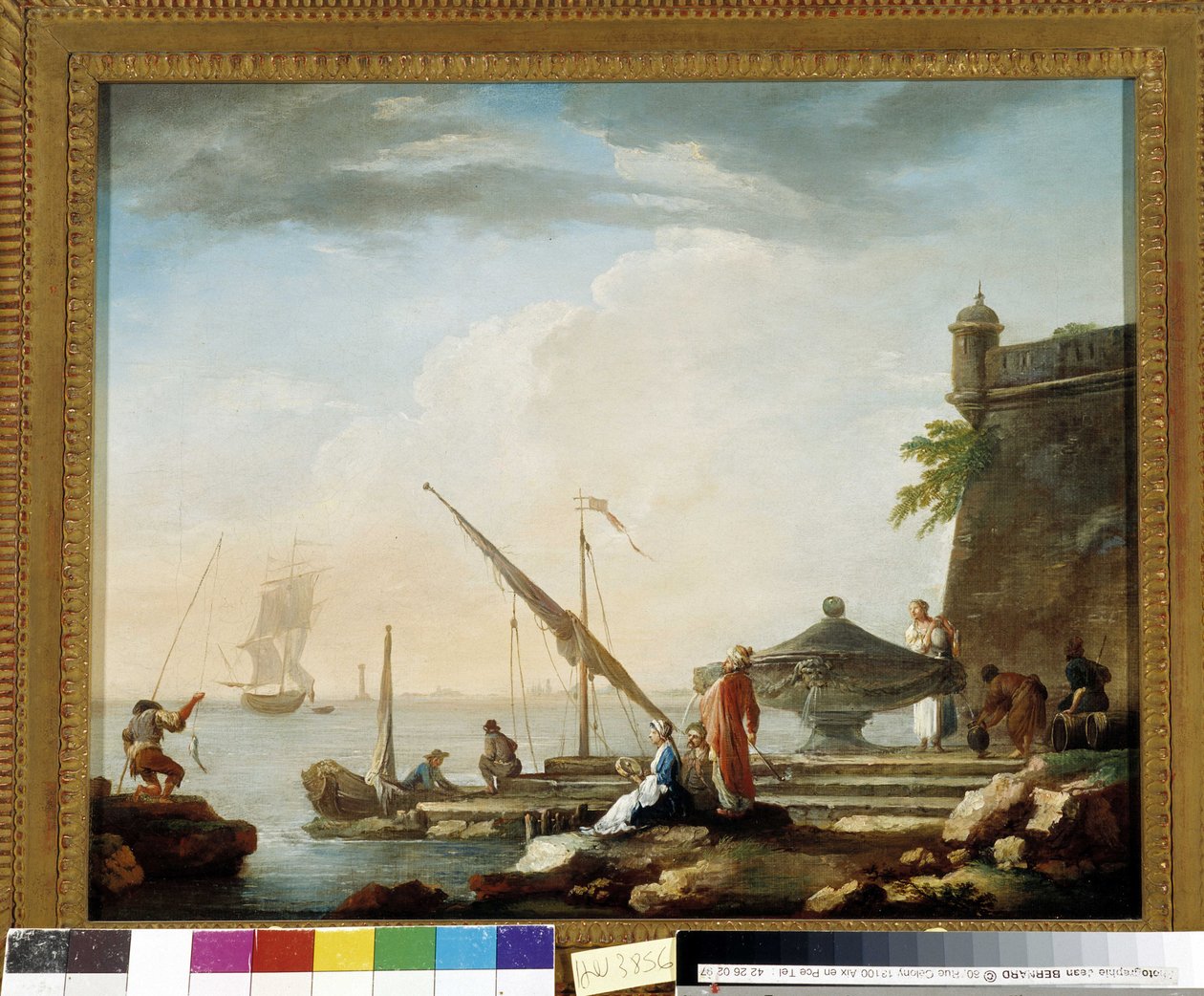 Middelhavshavn ved springvandet. Maleri af Charles Francois Grenier de la Croix dit Lacroix de Marseille (1720-1782) Privat samling, Marseille. af Charles François Grenier de Lacroix