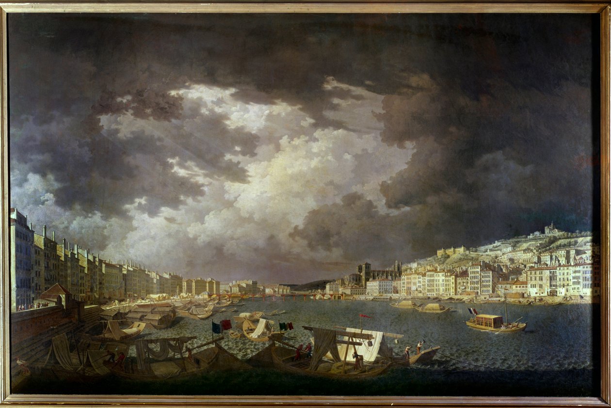 Saones grænser i Lyon Til venstre handelsaktiviteter, Maleri af Charles Francois Nivard (1739-1821) 1804. af Charles François Nivard
