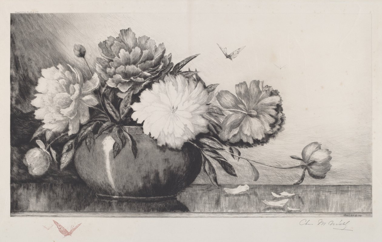 Uden titel (Pæoner i en skål) af Charles Frederick William Mielatz