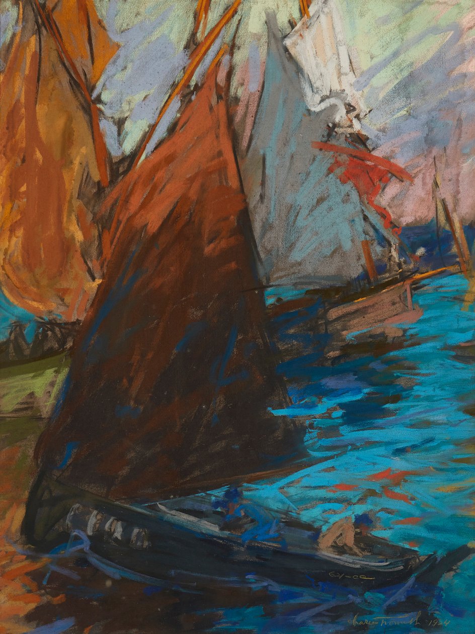 Sommersejlads (pastel på mørkt papir) af Charles Fromuth