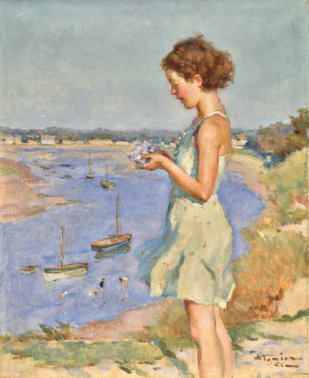 Ung pige med en blå hortensia, Saint-Gilles-Croix-de-Vie af Charles Garabed Atamian